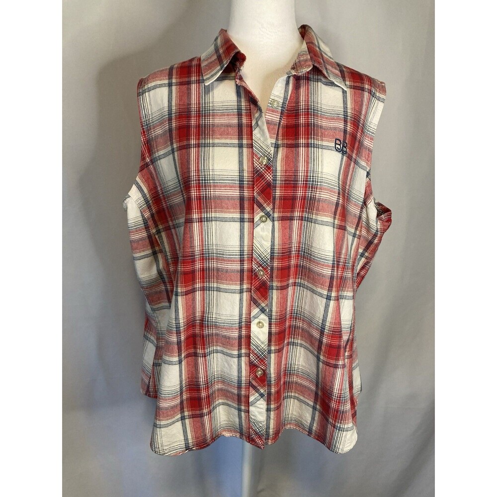 Red Plaid Women's 2X Button Up Shirt Sleeveless Western Rodeo Cowgirl Cottage